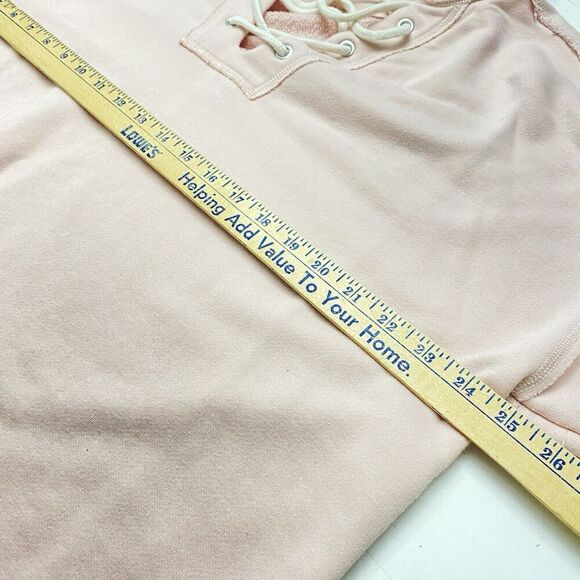 Aerie Sunday Soft Lace Up sweatshirt Pink Women's Medium High Low Raw Hem - Picture 9 of 12